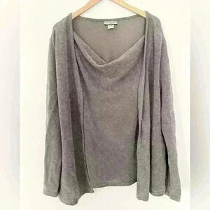 Notations Womens Size 3X Gray Crowl Neck Long Sleeve Blouse Holiday Sparkle